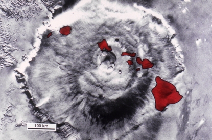 The state of Hawaii, compered with Olympus Mons.